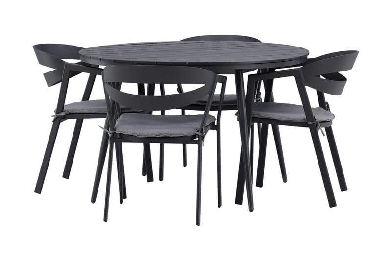 Break Matgrupp Utomhus Rund Ø120cm + 4 Slit Matstolar - Beige/Svart - Utemöbler - Utegrupp - Matgrupper utomhus