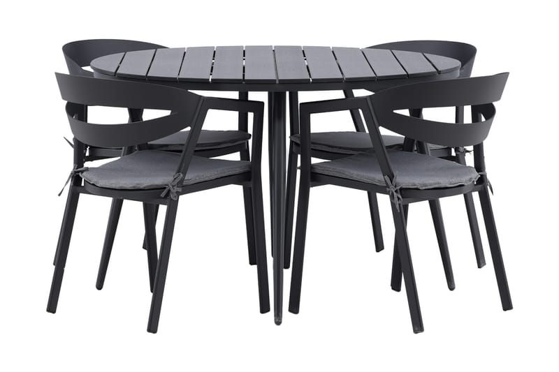 Break Matgrupp Utomhus Rund Ø120cm + 4 Slit Matstolar - Beige/Svart - Utemöbler - Utegrupp - Matgrupper utomhus