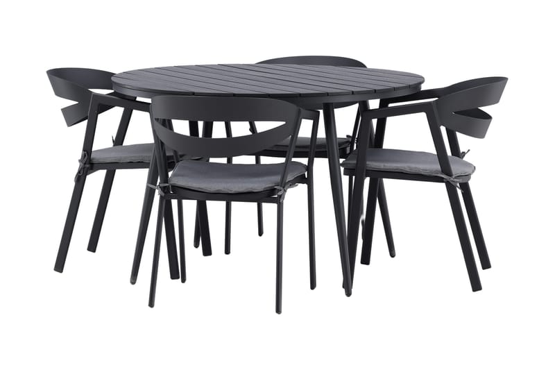 Break Matgrupp Utomhus Rund Ø120cm + 4 Slit Matstolar - Beige/Svart - Utemöbler - Utegrupp - Matgrupper utomhus