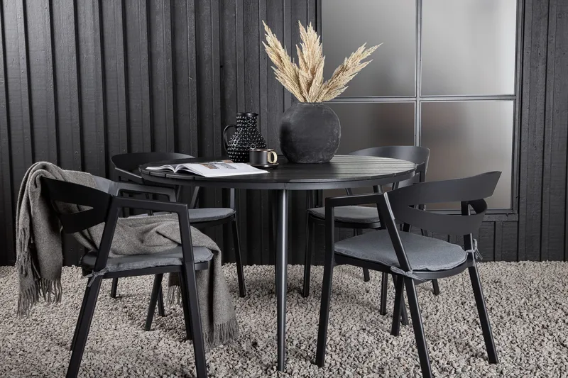 Break Matgrupp Utomhus Rund Ø120cm + 4 Slit Matstolar - Beige/Svart - Utemöbler - Utegrupp - Matgrupper utomhus