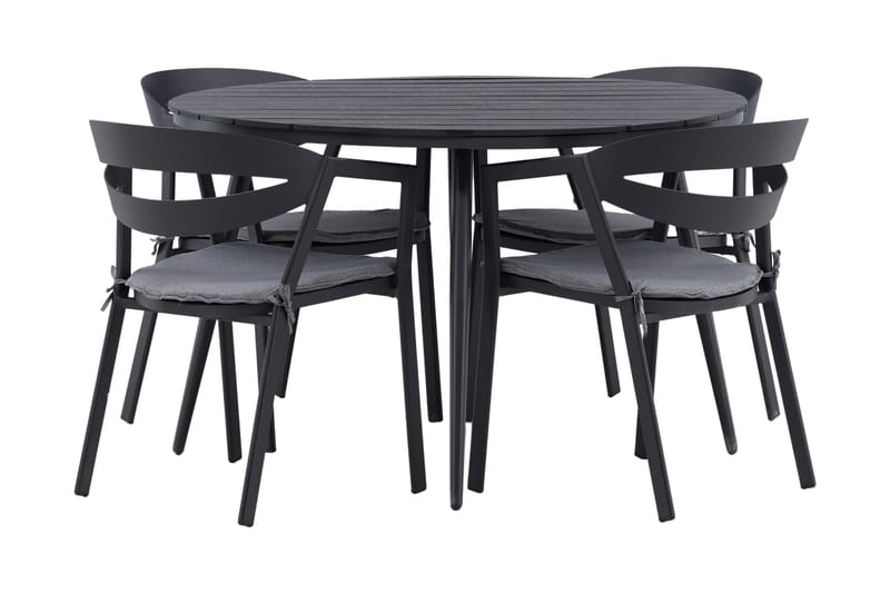 Break Matgrupp Utomhus Rund Ø120cm + 4 Slit Matstolar - Beige/Svart - Utemöbler - Utegrupp - Matgrupper utomhus