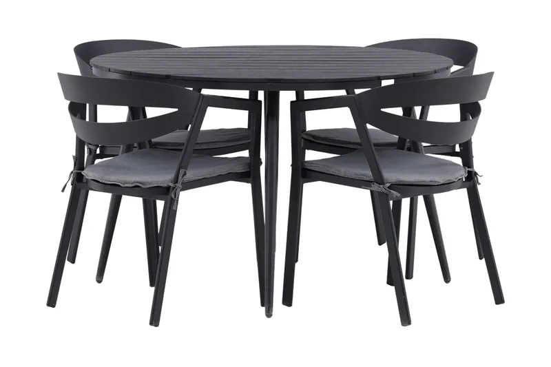 Break Matgrupp Utomhus Rund Ø120cm + 4 Slit Matstolar, Beige/Svart