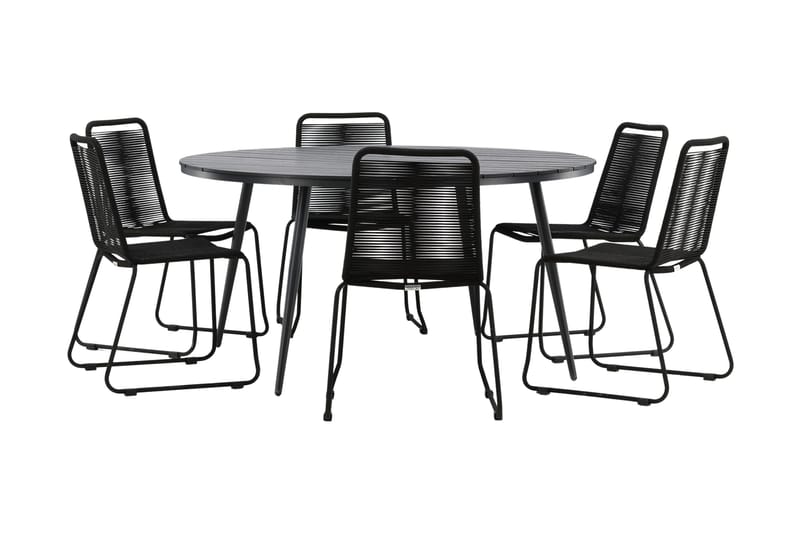 Break Matgrupp Utomhus Rund Ø150cm + 6 Lindos Stapelbara Matstolar - Svart - Utemöbler - Utegrupp - Matgrupper utomhus