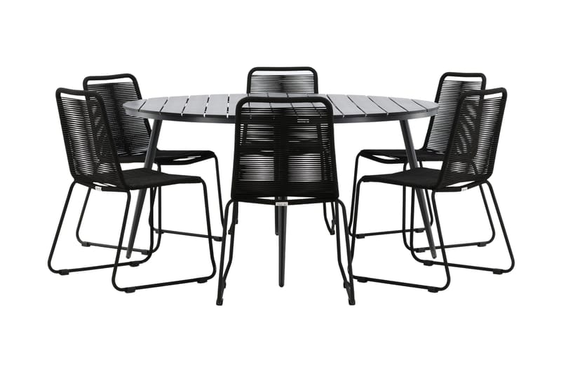 Break Matgrupp Utomhus Rund Ø150cm + 6 Lindos Stapelbara Matstolar - Svart - Utemöbler - Utegrupp - Matgrupper utomhus