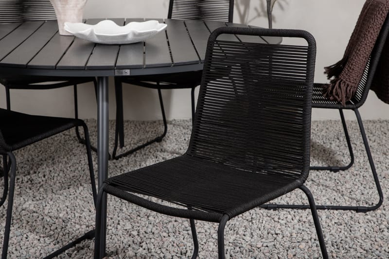 Break Matgrupp Utomhus Rund Ø150cm + 6 Lindos Stapelbara Matstolar - Svart - Utem�öbler - Utegrupp - Matgrupper utomhus