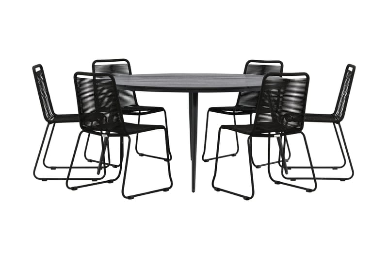 Break Matgrupp Utomhus Rund Ø150cm + 6 Lindos Stapelbara Matstolar - Svart - Utemöbler - Utegrupp - Matgrupper utomhus