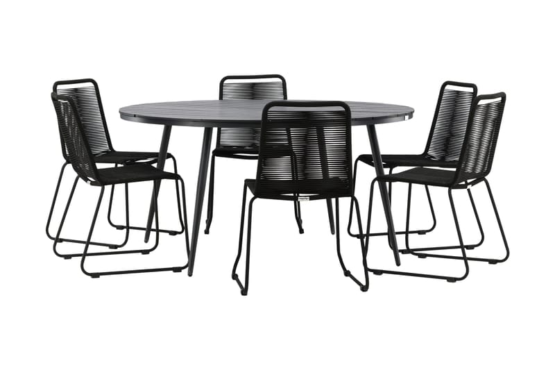 Break Matgrupp Utomhus Rund Ø150cm + 6 Lindos Stapelbara Matstolar - Svart - Utemöbler - Utegrupp - Matgrupper utomhus