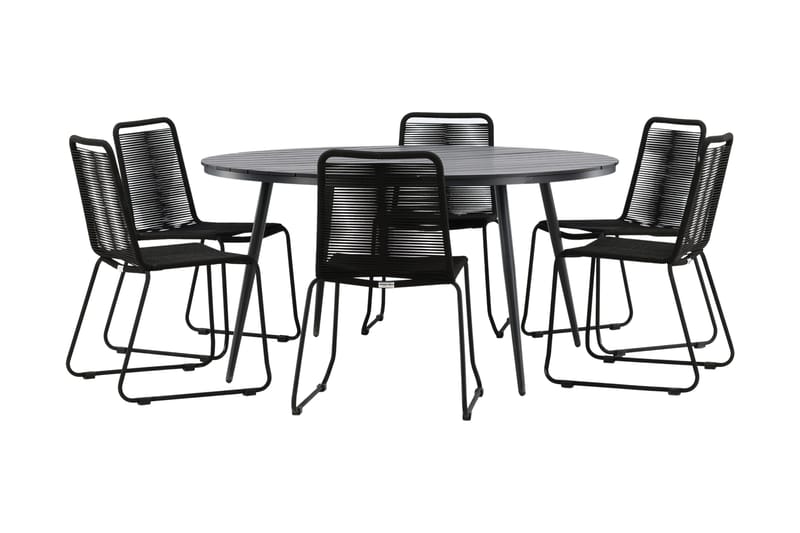 Break Matgrupp Utomhus Rund Ø150cm + 6 Lindos Stapelbara Matstolar - Svart - Utemöbler - Utegrupp - Matgrupper utomhus