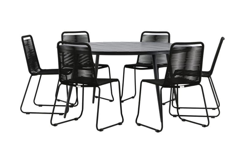 Break Matgrupp Utomhus Rund Ø150cm + 6 Lindos Stapelbara Matstolar - Svart - Utemöbler - Utegrupp - Matgrupper utomhus