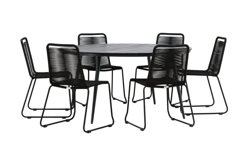 Break Matgrupp Utomhus Rund Ø150cm + 6 Lindos Stapelbara Matstolar - Svart - Utemöbler - Utegrupp - Matgrupper utomhus