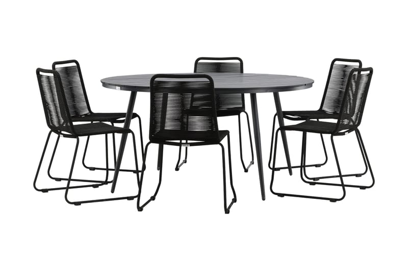 Break Matgrupp Utomhus Rund Ø150cm + 6 Lindos Stapelbara Matstolar - Svart - Utemöbler - Utegrupp - Matgrupper utomhus