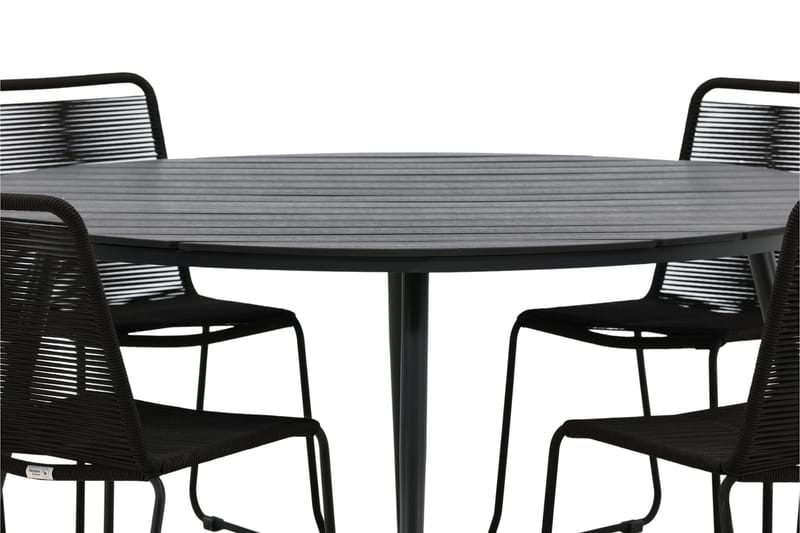 Break Matgrupp Utomhus Rund Ø150cm + 6 Lindos Stapelbara Matstolar - Svart - Utemöbler - Utegrupp - Matgrupper utomhus