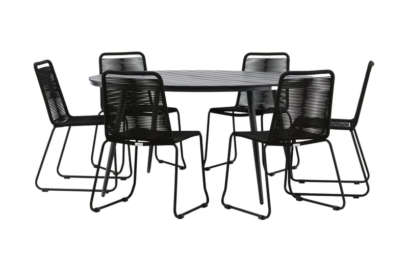 Break Matgrupp Utomhus Rund Ø150cm + 6 Lindos Stapelbara Matstolar - Svart - Utemöbler - Utegrupp - Matgrupper utomhus