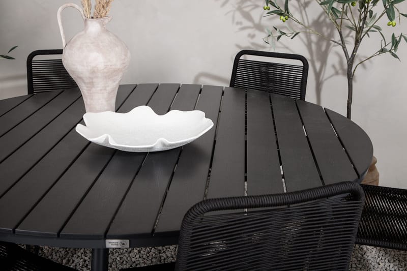 Break Matgrupp Utomhus Rund Ø150cm + 6 Lindos Stapelbara Matstolar - Svart - Utemöbler - Utegrupp - Matgrupper utomhus