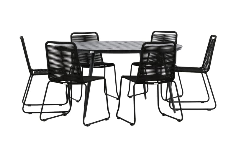 Break Matgrupp Utomhus Rund Ø150cm + 6 Lindos Stapelbara Matstolar - Svart - Utemöbler - Utegrupp - Matgrupper utomhus