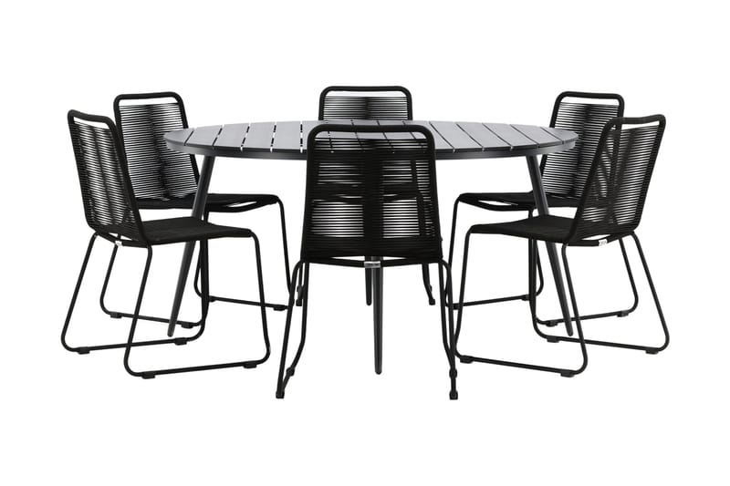 Break Matgrupp Utomhus Rund Ø150cm + 6 Lindos Stapelbara Matstolar - Svart - Utemöbler - Utegrupp - Matgrupper utomhus