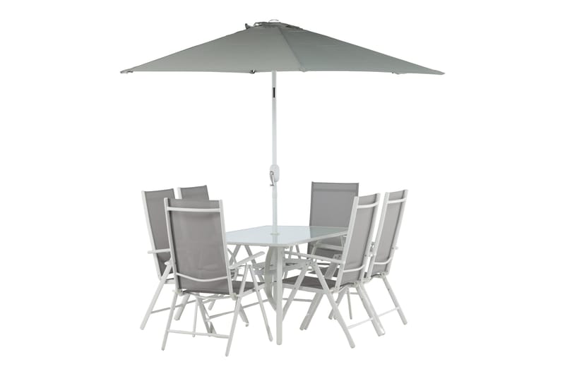 Brekki Matgrupp Utomhus 150cm + 6 Matstolar Utomhus - Grå/Vit - Utemöbler - Utegrupp - Matgrupper utomhus