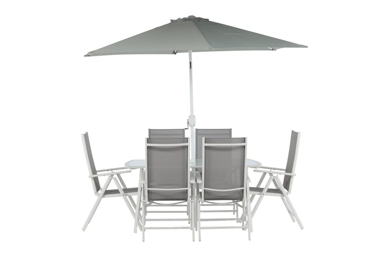 Brekki Matgrupp Utomhus 150cm + 6 Matstolar Utomhus - Grå/Vit - Utemöbler - Utegrupp - Matgrupper utomhus