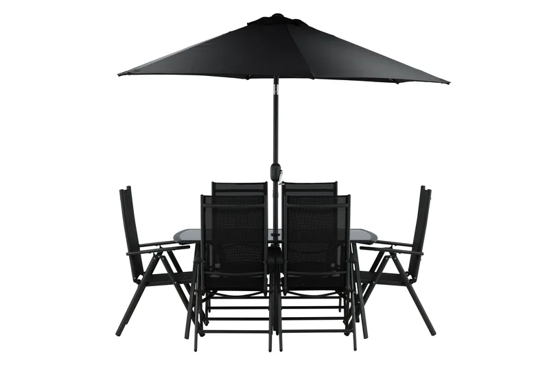 Brekki Matgrupp Utomhus 150cm + 6 Matstolar Utomhus, Svart