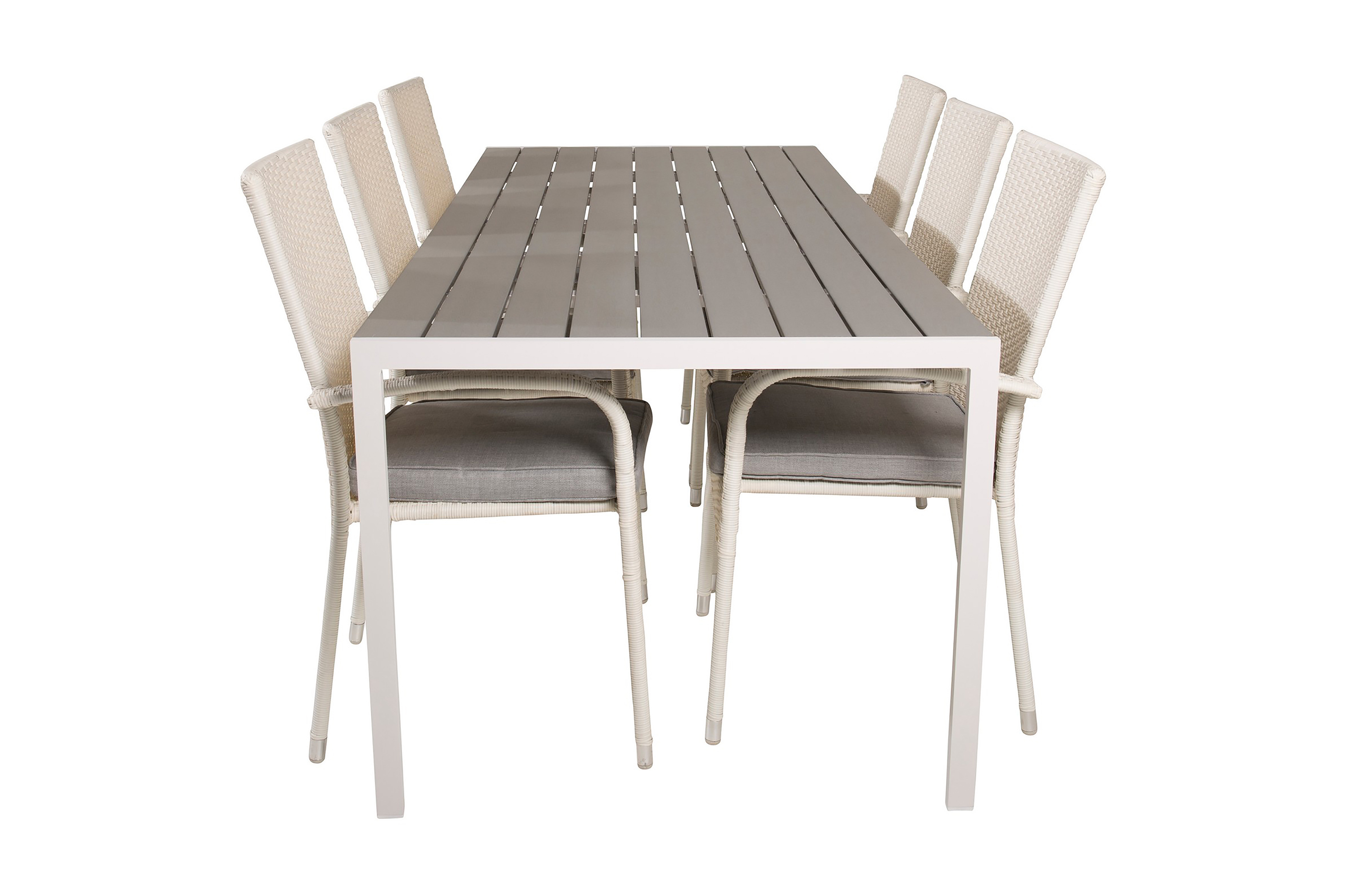 buitepos matgrupp utomhus + 6 ariamab karmstolar polywood/vit -