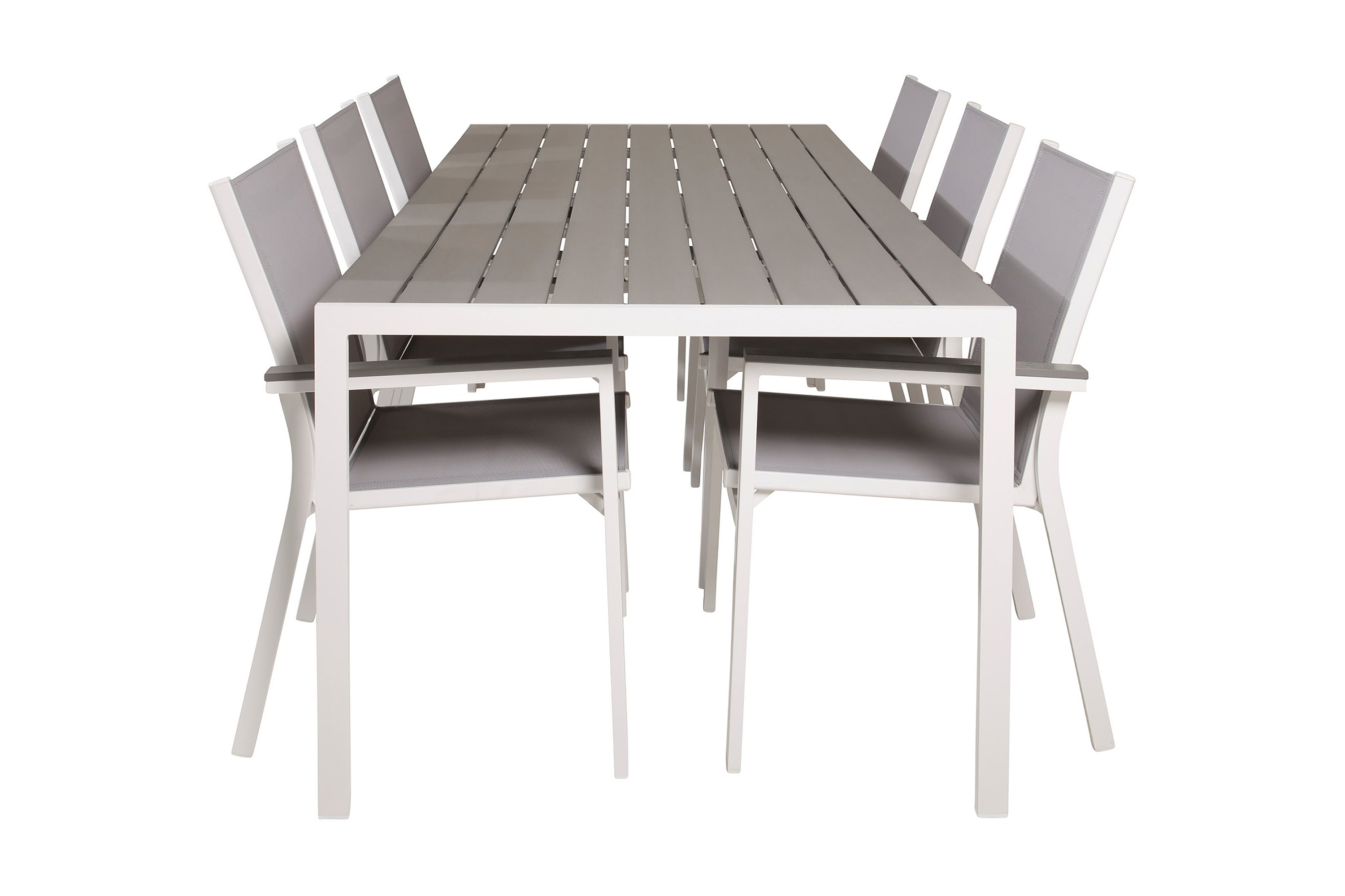 buitepos matgrupp utomhus + 6 mulilo karmstolar polywood/vit -