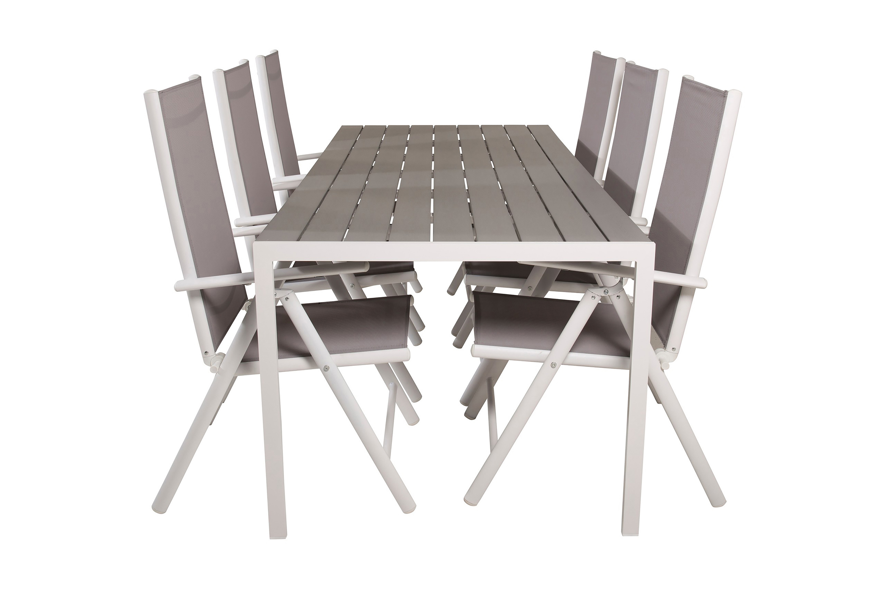 buitepos matgrupp utomhus + 6 positionsstolar polywood/vit -