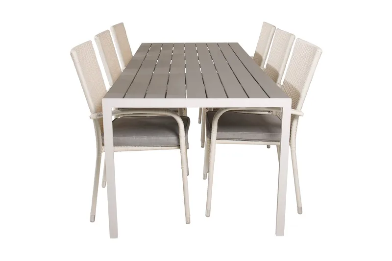 Buitepos Matgrupp Utomhus inkl 6 Ariamab Karmstolar, Polywood/Vit