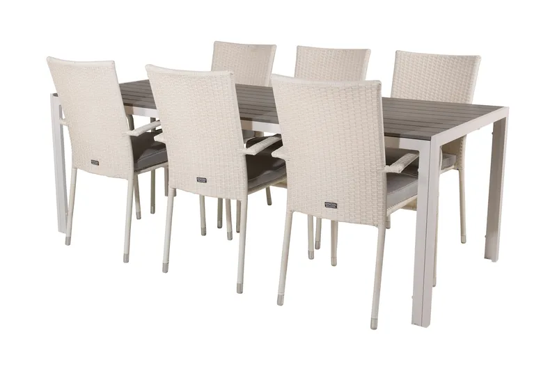 Buitepos Matgrupp Utomhus inkl 6 Ariamab Karmstolar - Polywood/Vit - Utemöbler - Utegrupp - Matgrupper utomhus