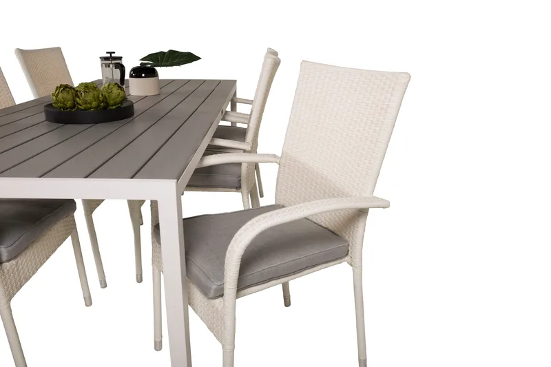 Buitepos Matgrupp Utomhus inkl 6 Ariamab Karmstolar - Polywood/Vit - Utemöbler - Utegrupp - Matgrupper utomhus