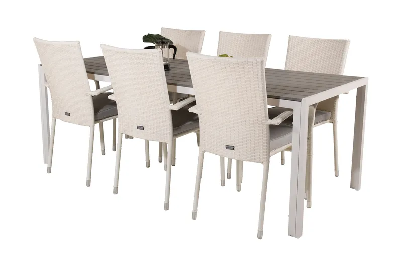 Buitepos Matgrupp Utomhus inkl 6 Ariamab Karmstolar - Polywood/Vit - Utemöbler - Utegrupp - Matgrupper utomhus