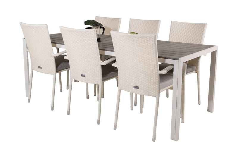 Buitepos Matgrupp Utomhus inkl 6 Ariamab Karmstolar - Polywood/Vit - Utemöbler - Utegrupp - Matgrupper utomhus