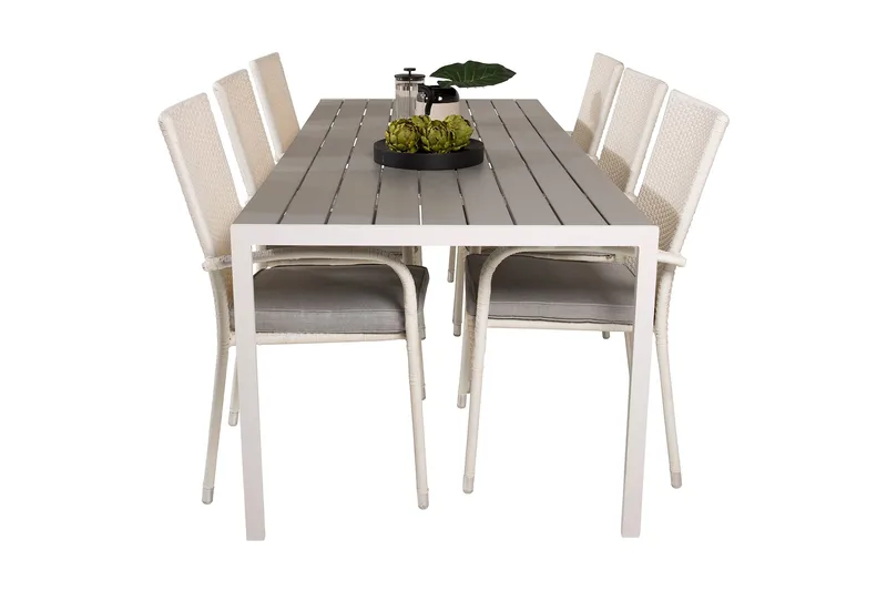 Buitepos Matgrupp Utomhus inkl 6 Ariamab Karmstolar - Polywood/Vit - Utemöbler - Utegrupp - Matgrupper utomhus