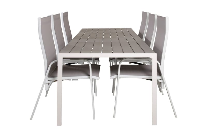 Buitepos Matgrupp Utomhus inkl 6 Dusternbrook Karmstolar, Polywood/Vit