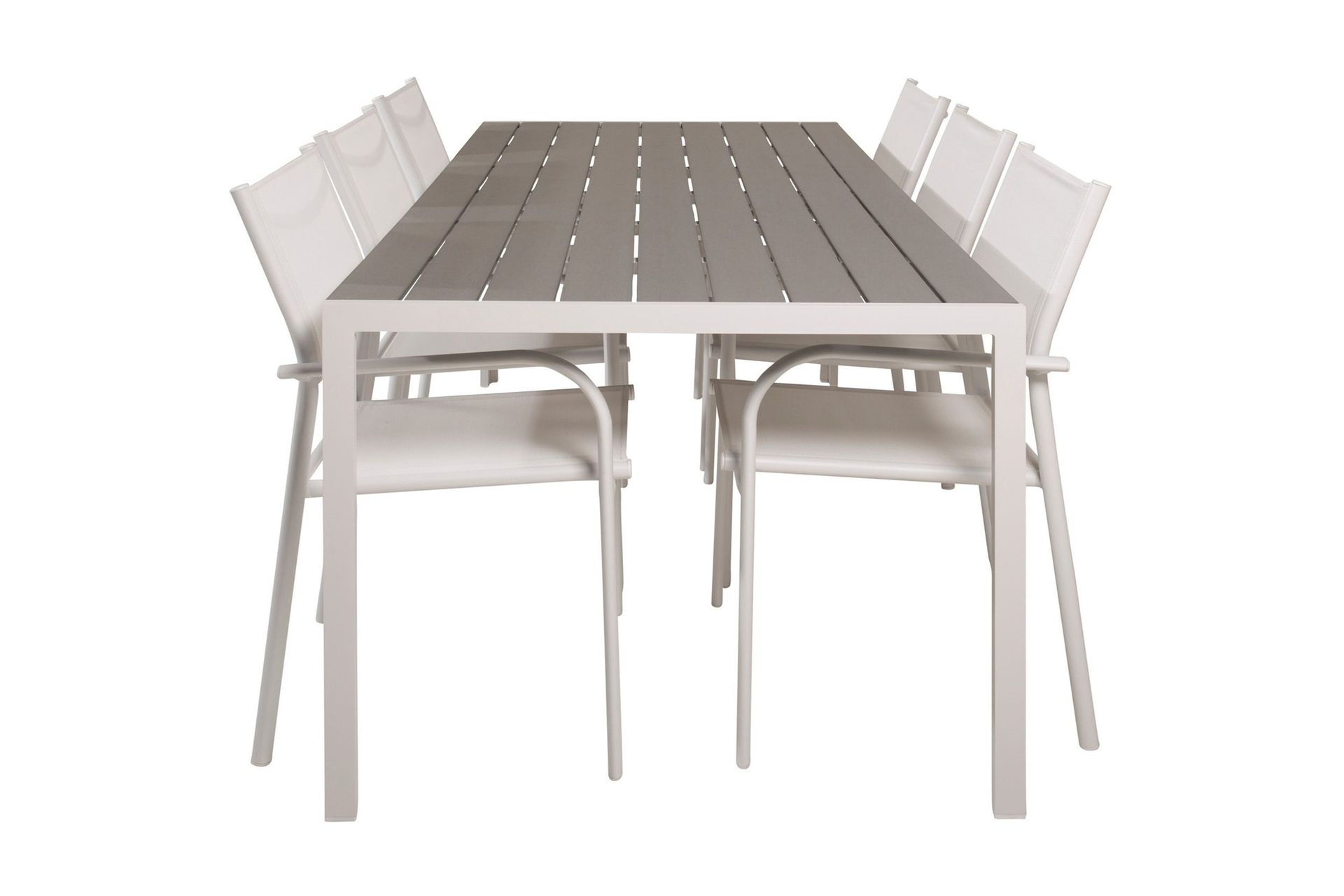 buitepos matgrupp utomhus inkl 6 langstrand karmstolar - polywood/vit