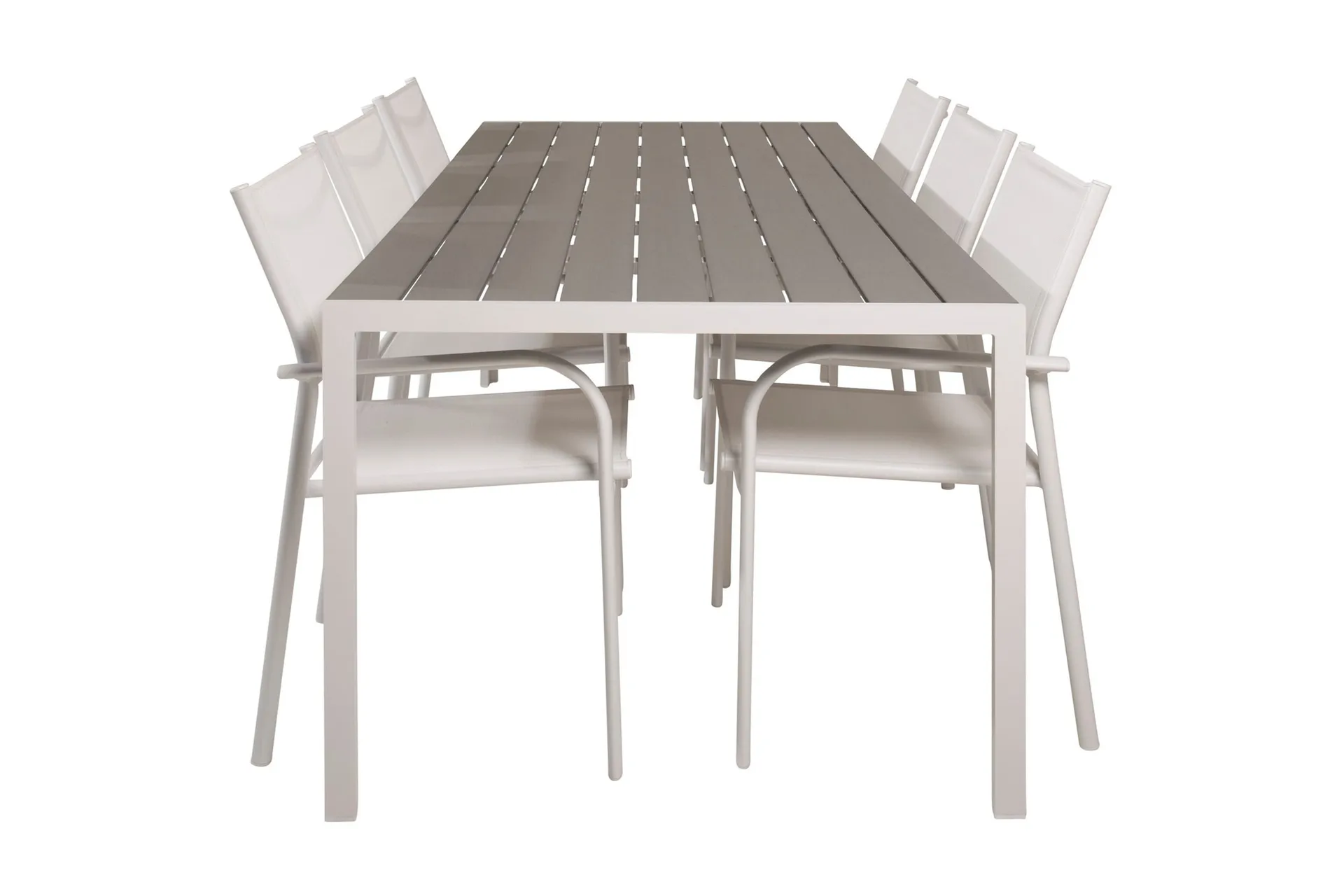 Buitepos Matgrupp Utomhus inkl 6 Langstrand Karmstolar - Polywood/Vit