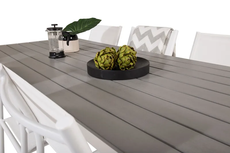 Buitepos Matgrupp Utomhus inkl 6 Langstrand Karmstolar - Polywood/Vit - Utemöbler - Utegrupp - Matgrupper utomhus