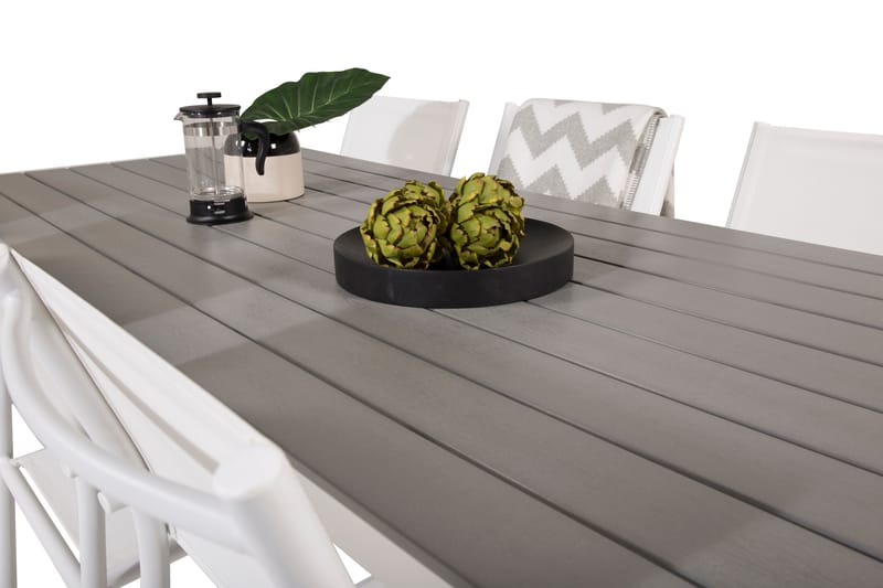 Buitepos Matgrupp Utomhus inkl 6 Langstrand Karmstolar - Polywood/Vit - Utemöbler - Utegrupp - Matgrupper utomhus