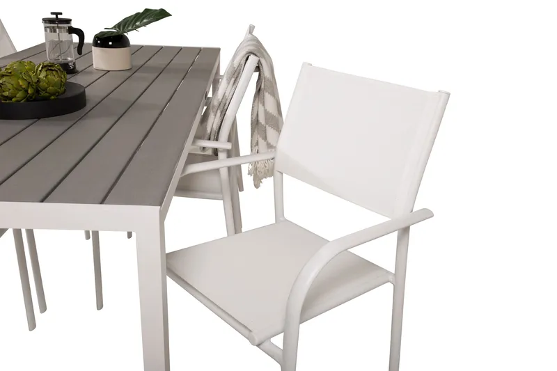 Buitepos Matgrupp Utomhus inkl 6 Langstrand Karmstolar - Polywood/Vit - Utemöbler - Utegrupp - Matgrupper utomhus