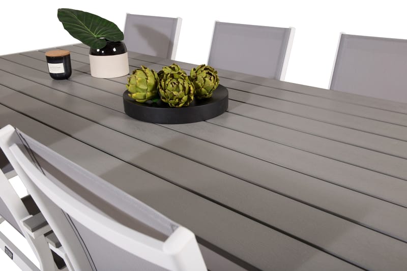 Buitepos Matgrupp Utomhus inkl 6 Mulilo Karmstolar - Polywood/Vit - Utemöbler - Utegrupp - Matgrupper utomhus