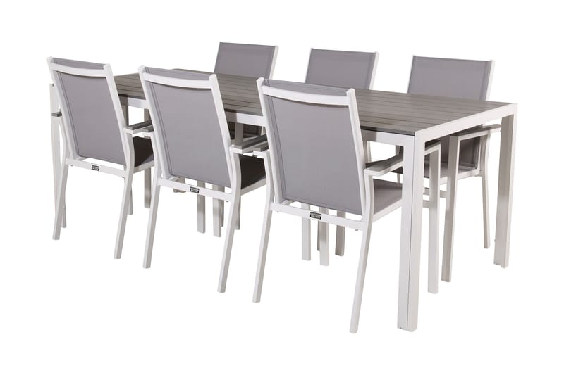 Buitepos Matgrupp Utomhus inkl 6 Mulilo Karmstolar - Polywood/Vit - Utemöbler - Utegrupp - Matgrupper utomhus