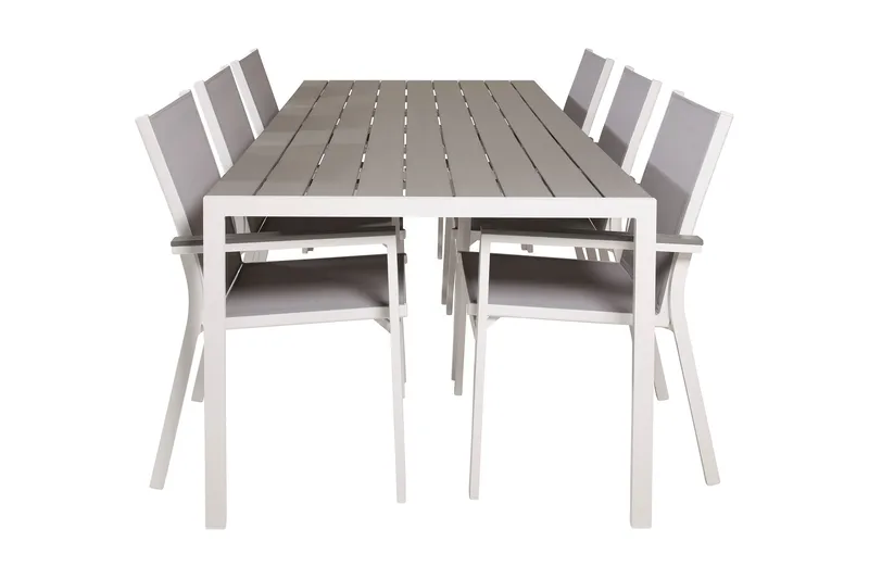Buitepos Matgrupp Utomhus inkl 6 Mulilo Karmstolar, Polywood/Vit