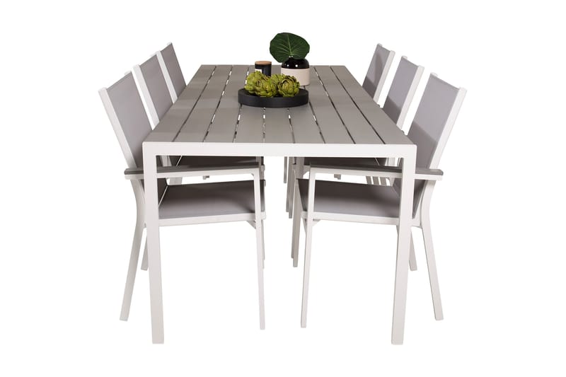 Buitepos Matgrupp Utomhus inkl 6 Mulilo Karmstolar - Polywood/Vit - Utemöbler - Utegrupp - Matgrupper utomhus