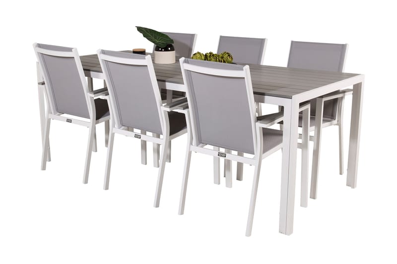 Buitepos Matgrupp Utomhus inkl 6 Mulilo Karmstolar - Polywood/Vit - Utemöbler - Utegrupp - Matgrupper utomhus