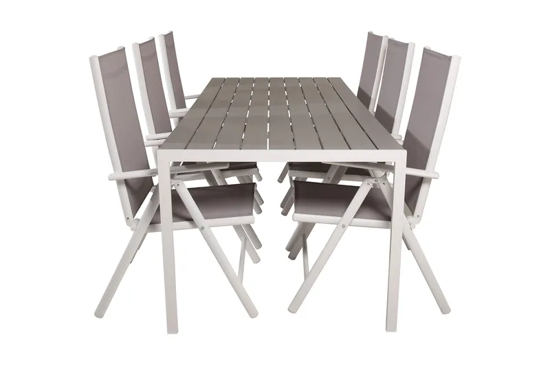 Buitepos Matgrupp Utomhus inkl 6 Positionsstolar, Polywood/Vit