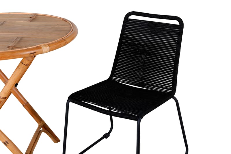 Cane Matgrupp Utomhus Rund Ø80cm + 2 Lindos Stapelbara Matstolar - Vit - Utemöbler - Utegrupp - Matgrupper utomhus