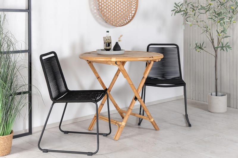 Cane Matgrupp Utomhus Rund Ø80cm + 2 Lindos Stapelbara Matstolar - Vit - Utemöbler - Utegrupp - Matgrupper utomhus