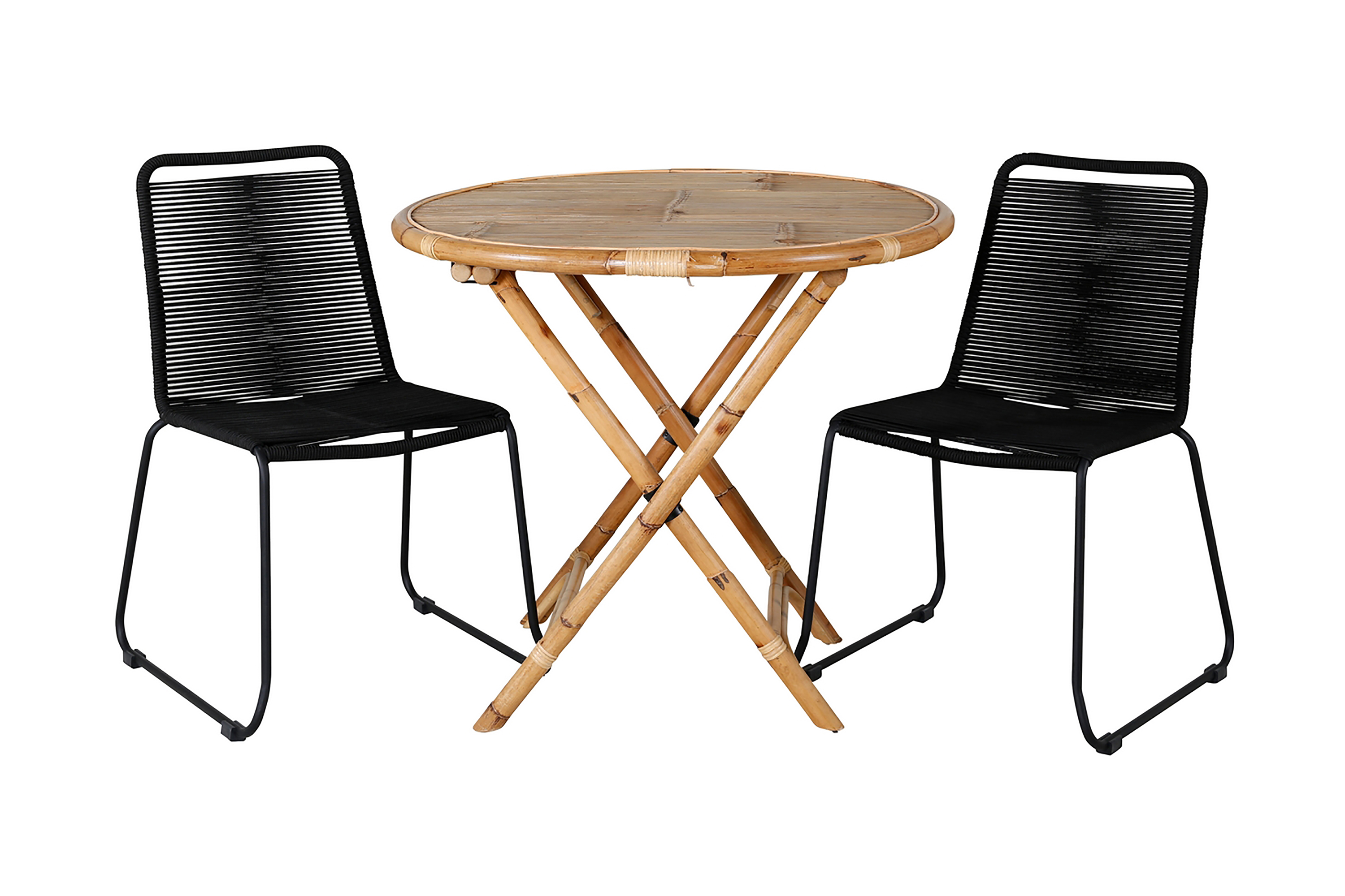 cane matgrupp utomhus rund ø80cm + 2 lindos stapelbara matstolar - vit