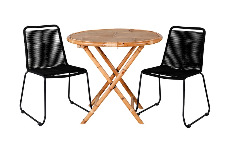Cane Matgrupp Utomhus Rund Ø80cm + 2 Lindos Stapelbara Matstolar - Vit - Utemöbler - Utegrupp - Matgrupper utomhus