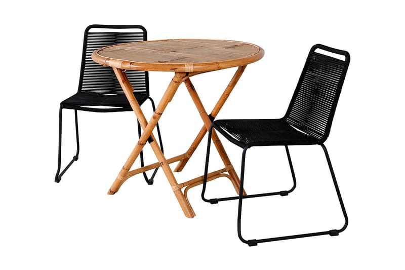 Cane Matgrupp Utomhus Rund Ø80cm + 2 Lindos Stapelbara Matstolar - Vit - Utemöbler - Utegrupp - Matgrupper utomhus