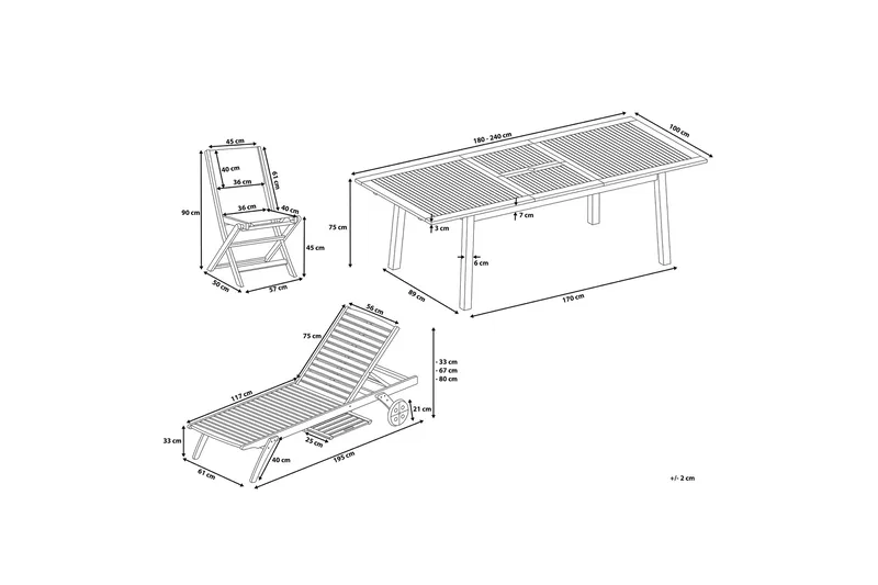 Cesana Trädgårdsmöbelset Med Utebord + 8 Utestolar+Schäslong 2 St - Trä/Natur - Utemöbler - Utegrupp - Matgrupper utomhus